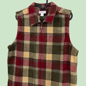 red, green, and cream y2k plaid zip up vest